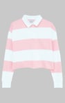 Raw Edge Hem Crop Striped Poloshirt YD