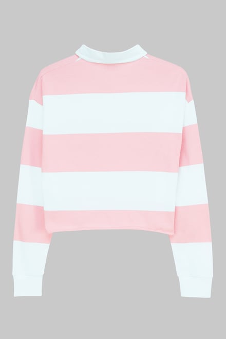 Raw Edge Hem Crop Striped Poloshirt YD