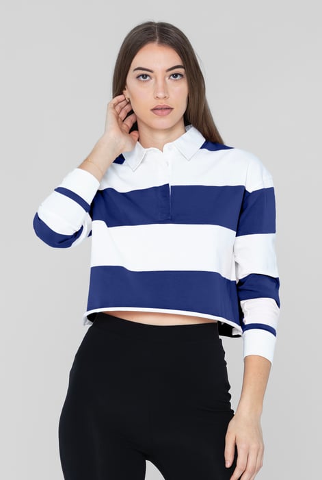 Pink Raw Edge Hem Crop Striped Poloshirt YD