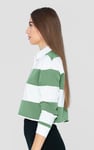 Raw Edge Hem Crop Striped Poloshirt YD