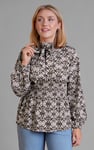 Printed Top With Band Collar And Smocked Waist