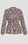 Printed Top With Band Collar And Smocked Waist