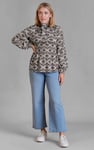 Printed Top With Band Collar And Smocked Waist