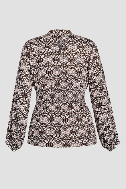 Printed Top With Band Collar And Smocked Waist