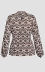 Printed Top With Band Collar And Smocked Waist