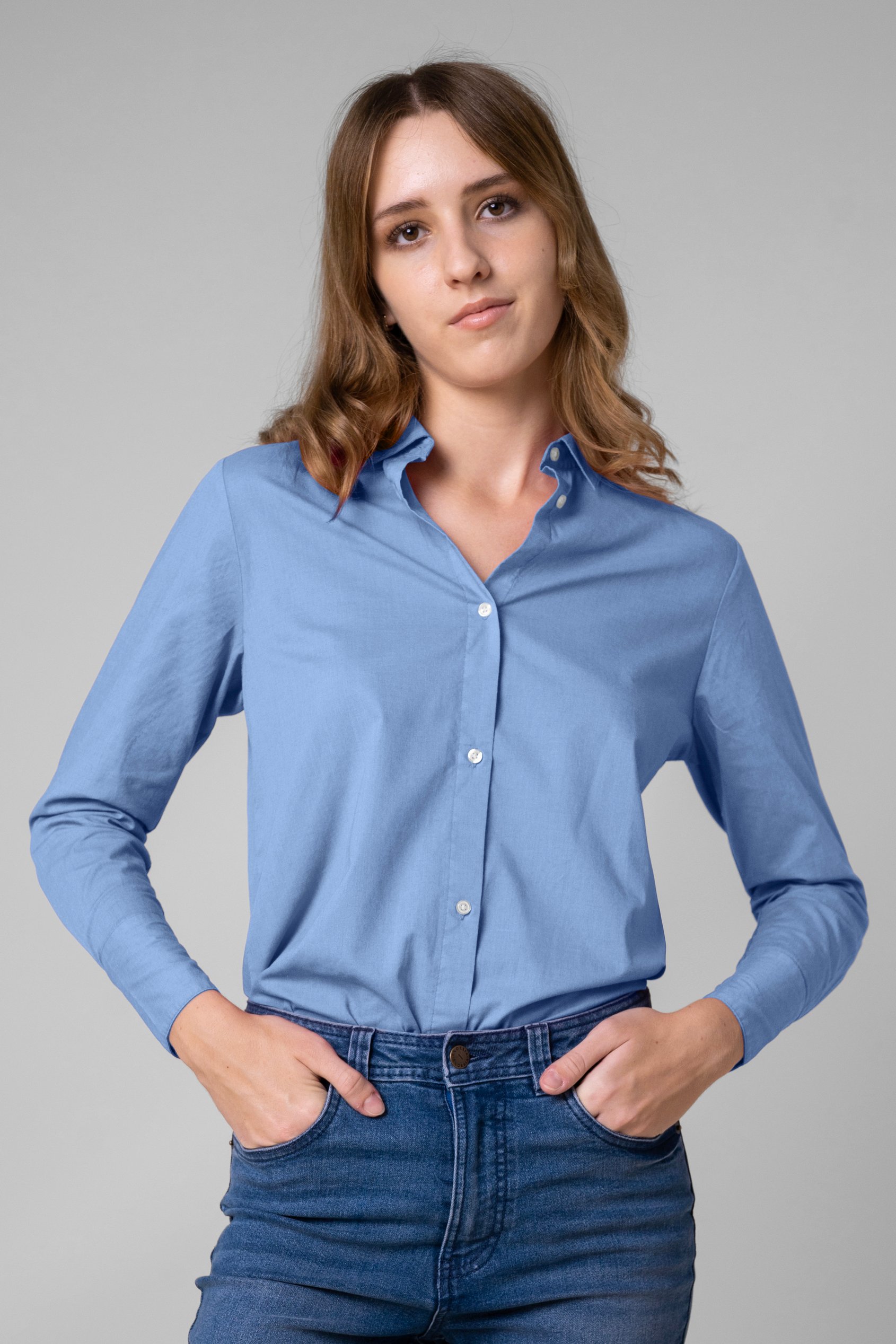 Enorsia Women's Blue Long Sleeve Work Shirt - Uk 10