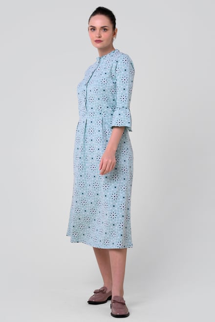 Ditsy Floral Flounce Sleeve Midi Dress