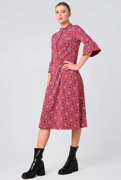 Cream Ditsy Floral Flounce Sleeve Midi Dress