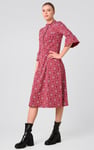 Ditsy Floral Flounce Sleeve Midi Dress