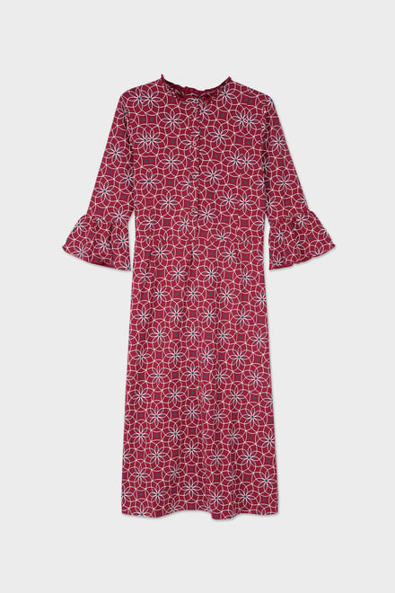 Ditsy Floral Flounce Sleeve Midi Dress