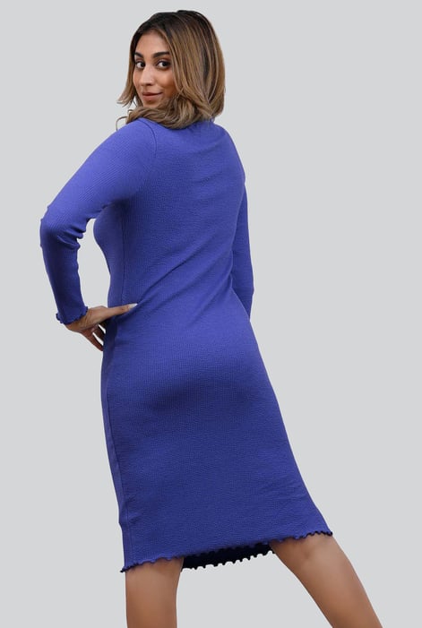 Blue Crepe Ribbed Bodycon Midi Dress