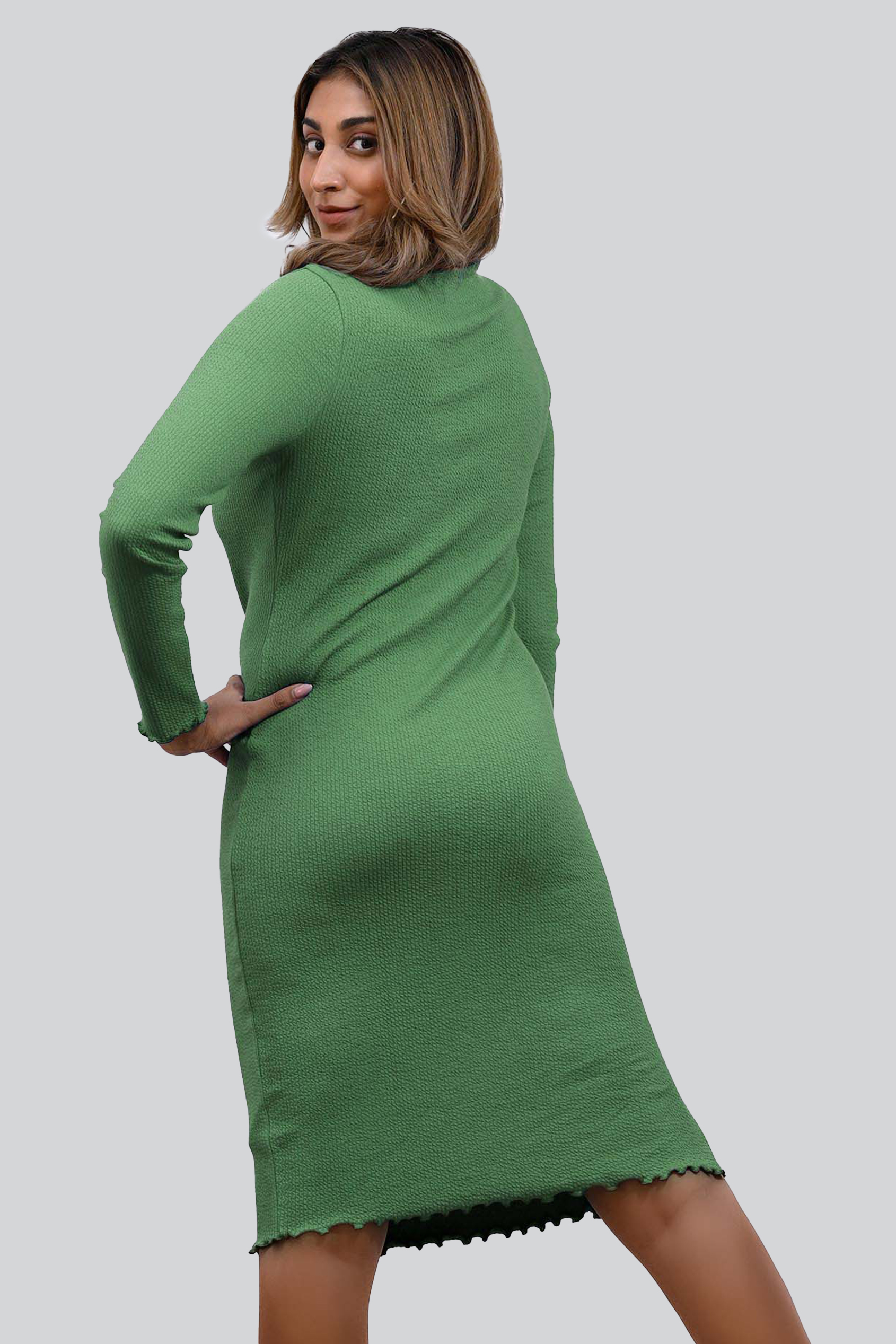 Crepe Ribbed Bodycon Midi Dress