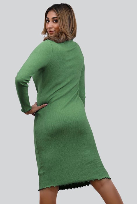 Green Crepe Ribbed Bodycon Midi Dress