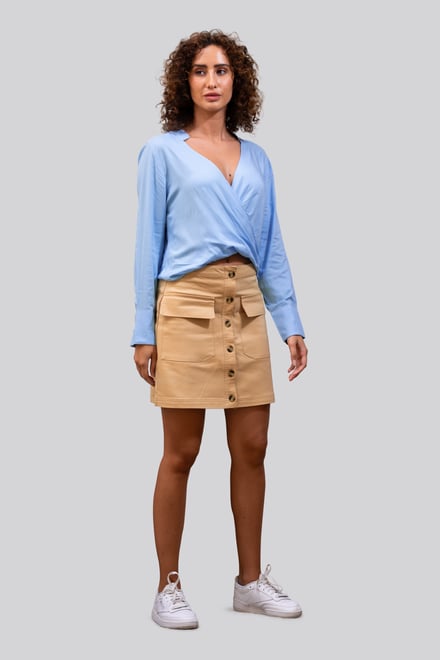 Long Sleeves Wrap Blouse