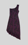 Brush Print One-Shoulder Ruffled Cutout Dress