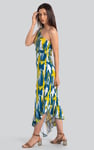 Brush Print One-Shoulder Ruffled Cutout Dress