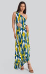 Brush Print One-Shoulder Ruffled Cutout Dress