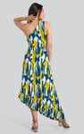Brush Print One-Shoulder Ruffled Cutout Dress