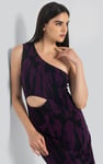 Brush Print One-Shoulder Ruffled Cutout Dress