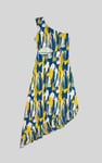 Brush Print One-Shoulder Ruffled Cutout Dress