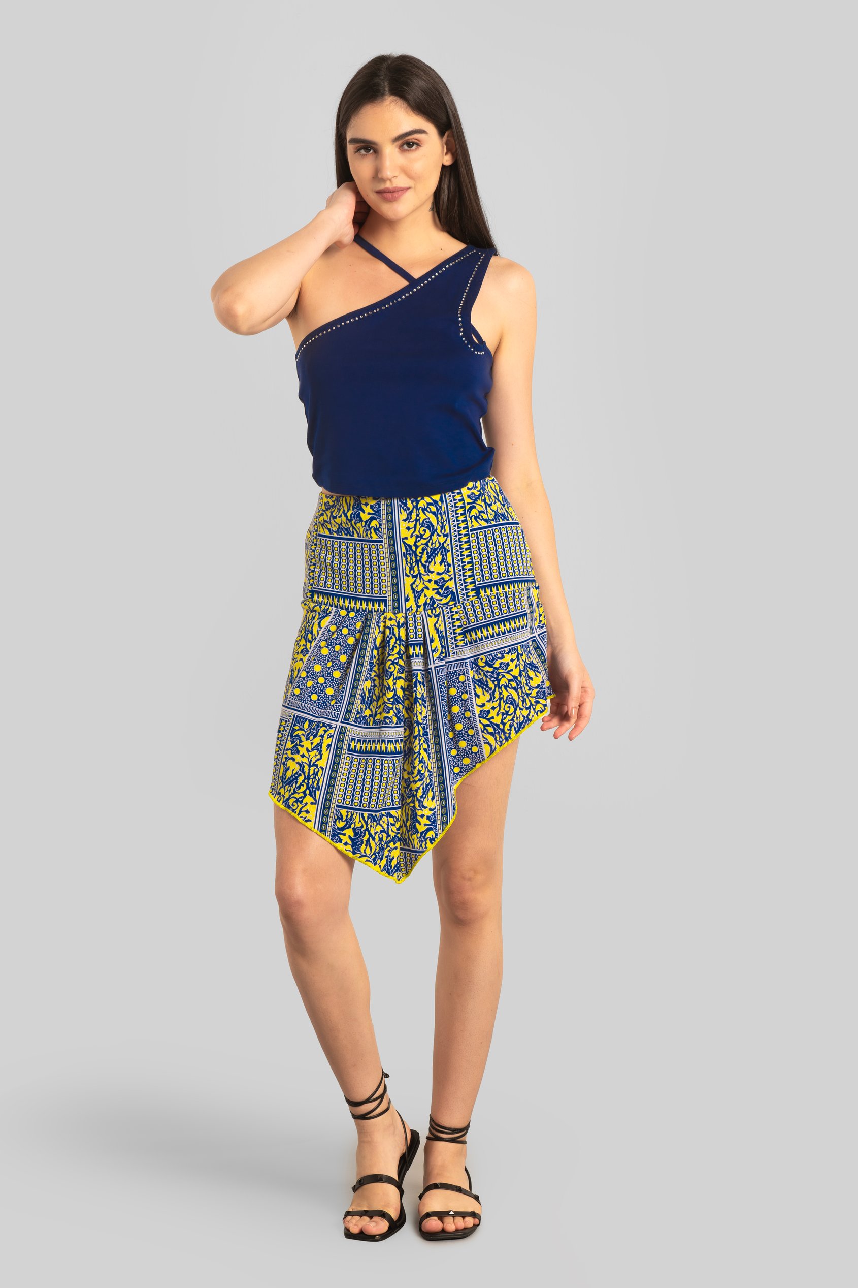 Asymmetric Printed Jersey Mini Skirt