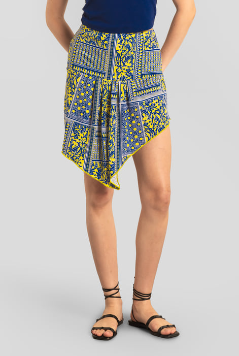 Brown Asymmetric Printed Jersey Mini Skirt