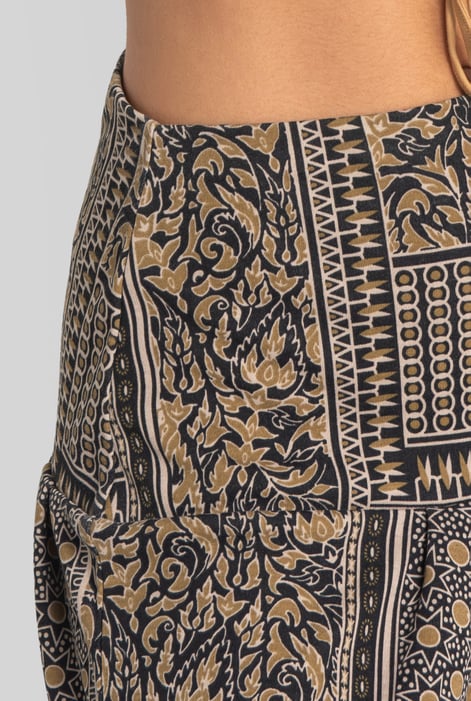 Brown Asymmetric Printed Jersey Mini Skirt