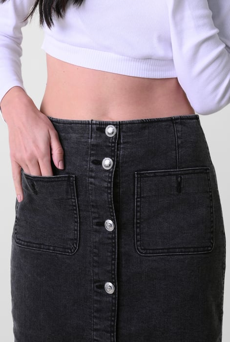 Black Washed Black Denim Midi Skirt