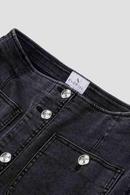 Washed Black Denim Midi Skirt