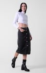 Washed Black Denim Midi Skirt