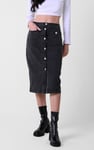 Washed Black Denim Midi Skirt