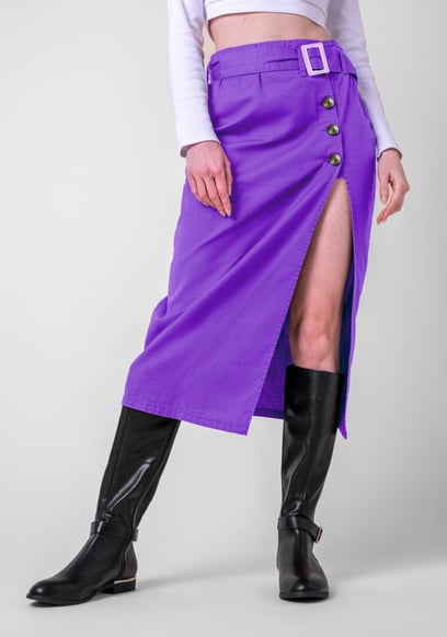 Button Detail Midaxi Skirt with Buckle Belt