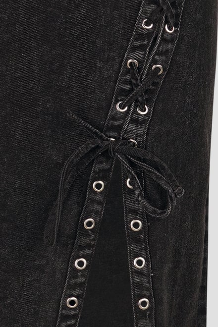Black Denim Skirt With Asymmetric Lace Up Details