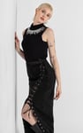 Black Denim Skirt With Asymmetric Lace Up Details