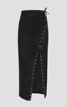 Black Denim Skirt With Asymmetric Lace Up Details