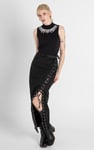 Black Denim Skirt With Asymmetric Lace Up Details