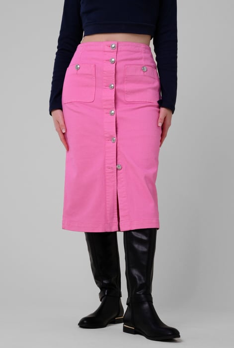 Pink Coloured Denim Midi Skirt
