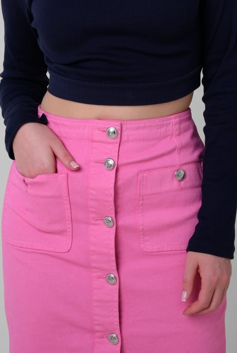 Pink Coloured Denim Midi Skirt