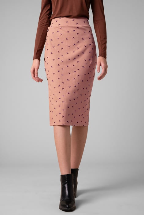 Gold Side Button Split Ribbed Skirt