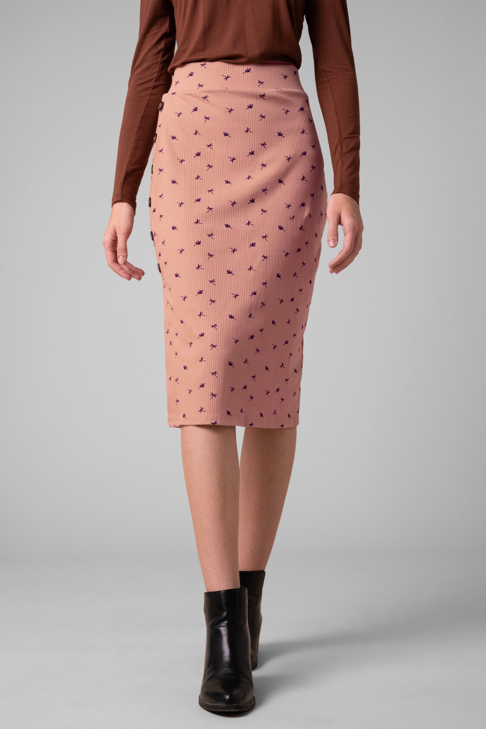 Enorsia Women's Orange Side Button Split Ribbed Skirt - Uk 12