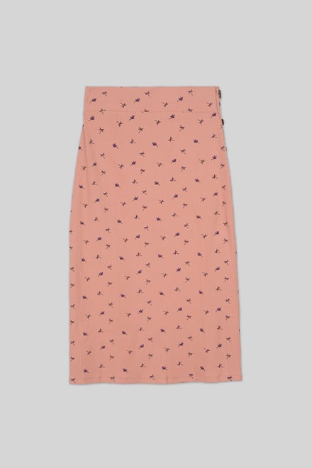 Side Button Split Ribbed Skirt