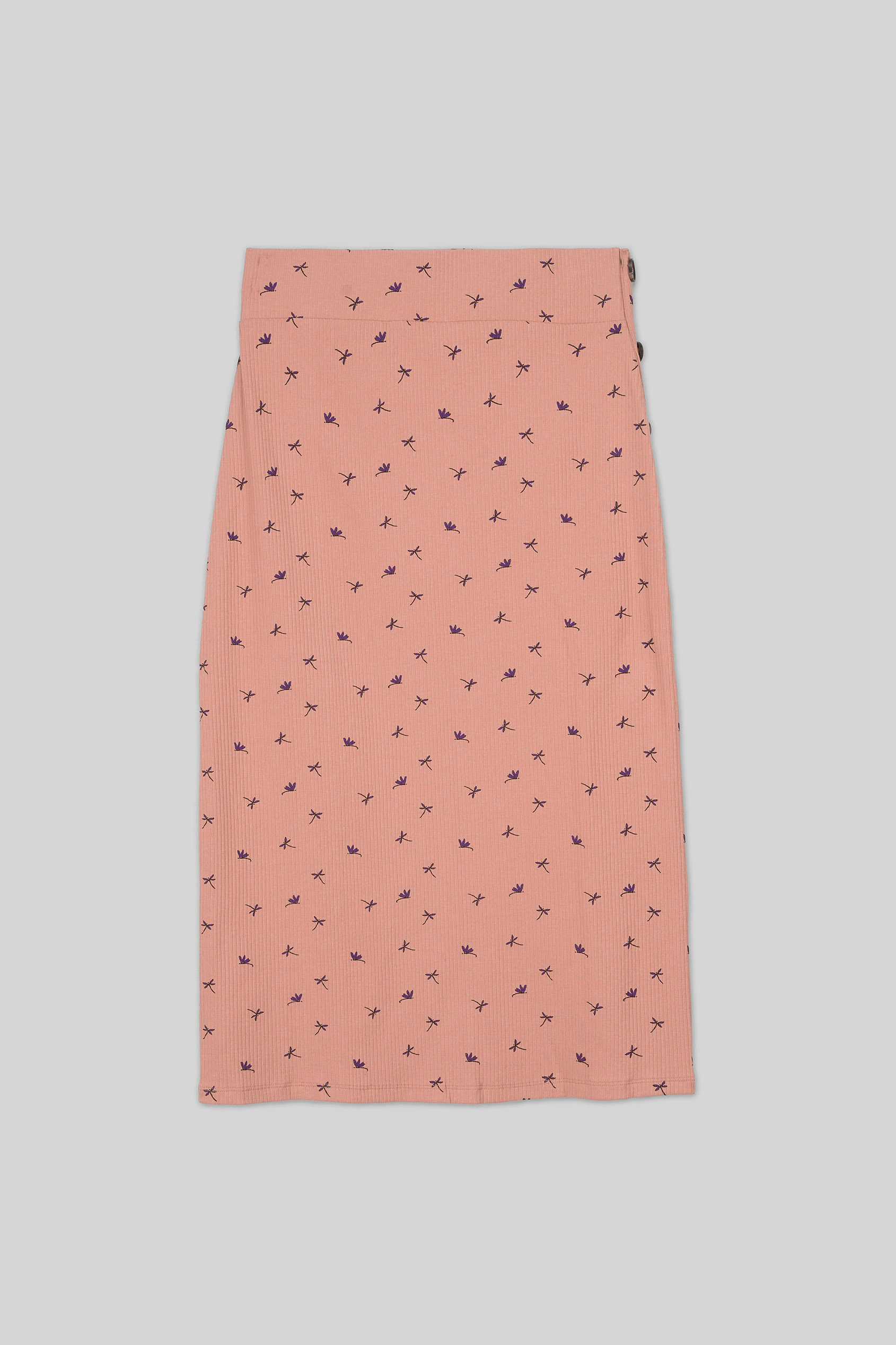 Side Button Split Ribbed Skirt
