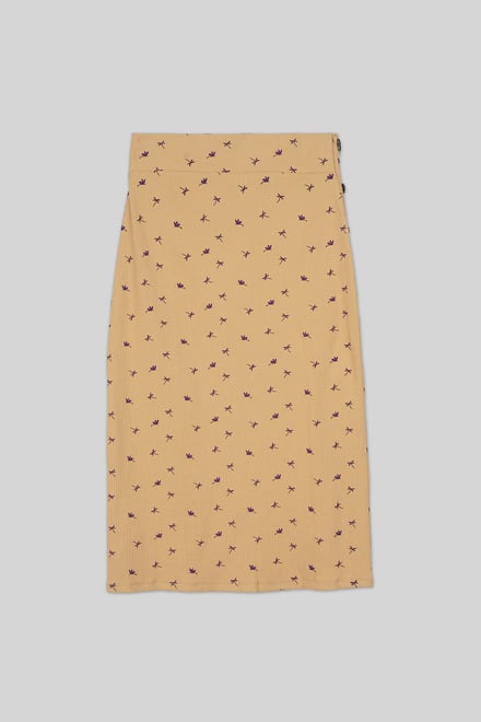 Side Button Split Ribbed Skirt