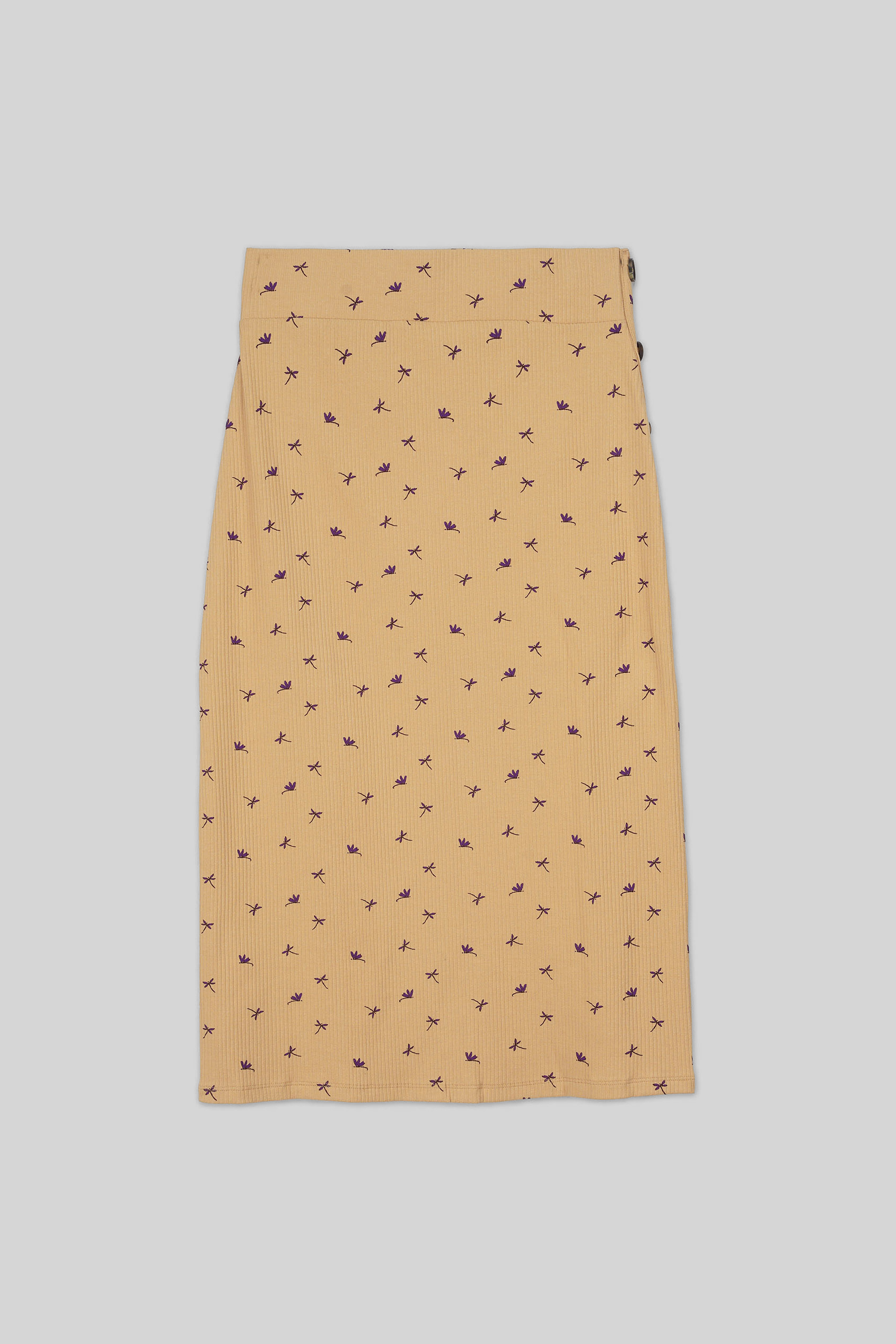 Side Button Split Ribbed Skirt