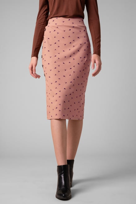 Side Button Split Ribbed Skirt