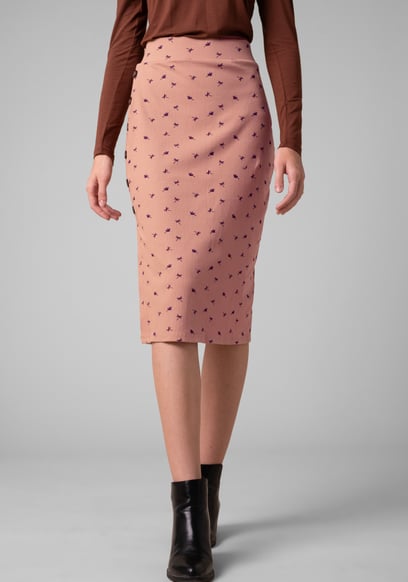 Side Button Split Ribbed Skirt