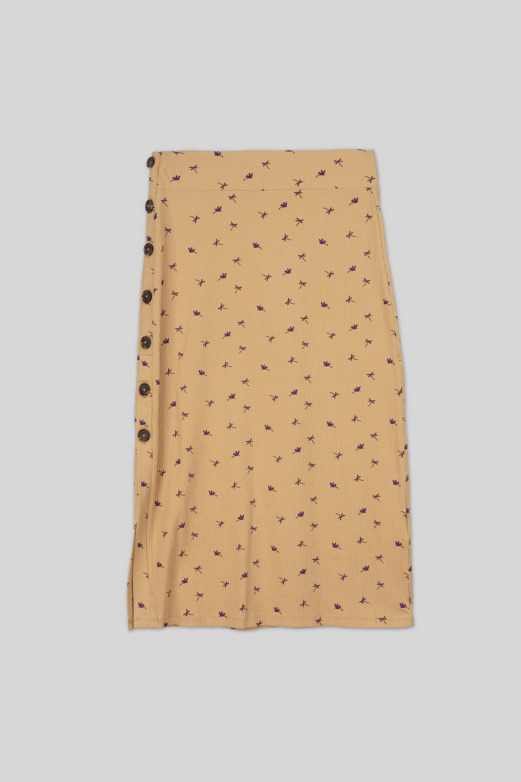 Side Button Split Ribbed Skirt