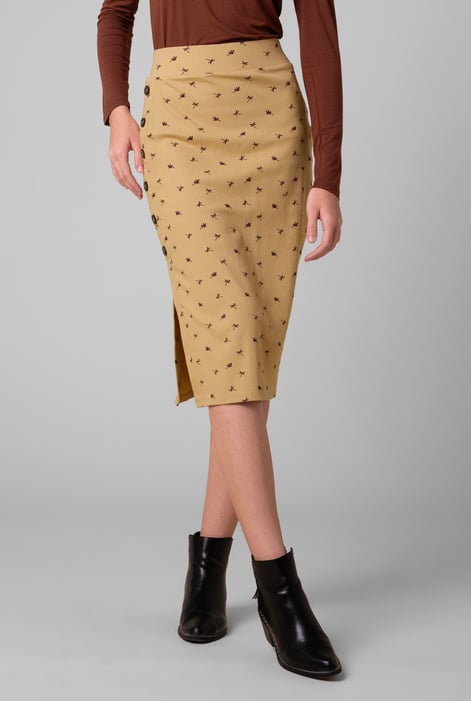 Gold Side Button Split Ribbed Skirt