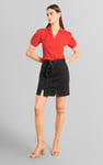 Belted Denim With Front Slit Mini Skirt