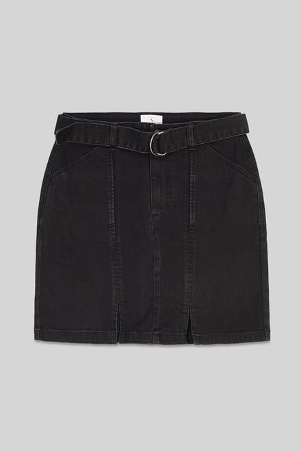 Belted Denim With Front Slit Mini Skirt